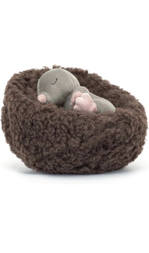 Juguete de peluche de peluche con pies rosados en cama de donut marrón - Imagen 3 de 7