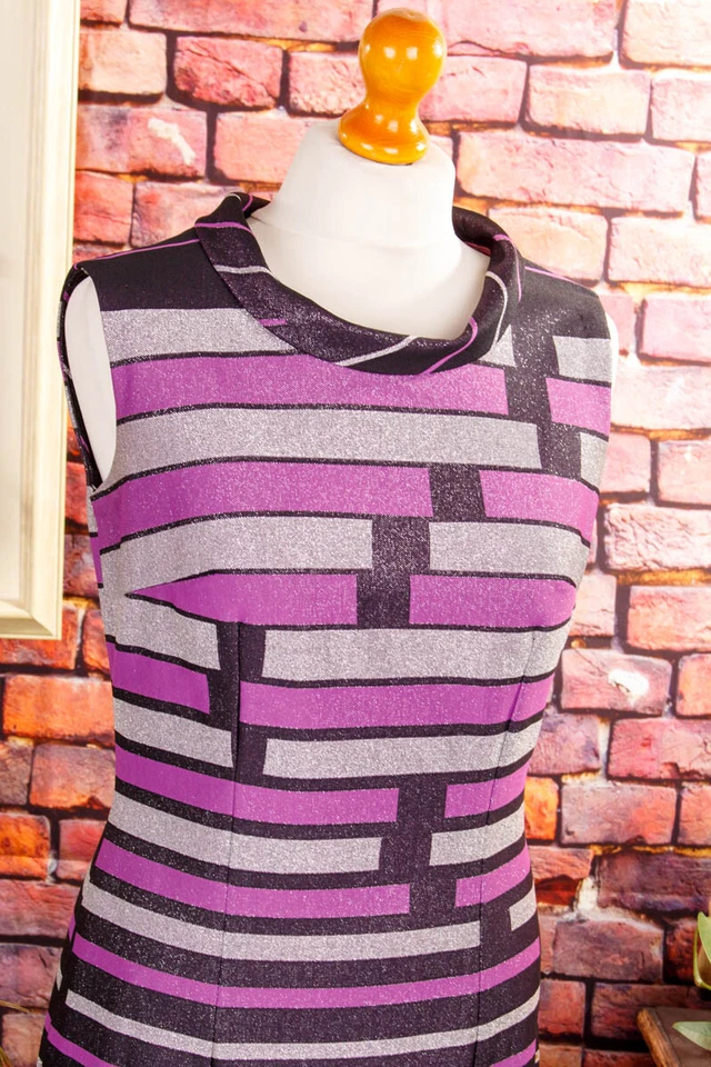 Vintage Originale 60er 70er Sera Broccato Argento Lilla Righe Battitore Disco 38 - Immagine 2 di 4