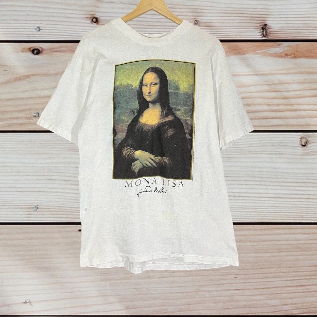 Vintage 90s Mona Lisa Leonardo Da Vinci Art Photo t-shirt size XL White