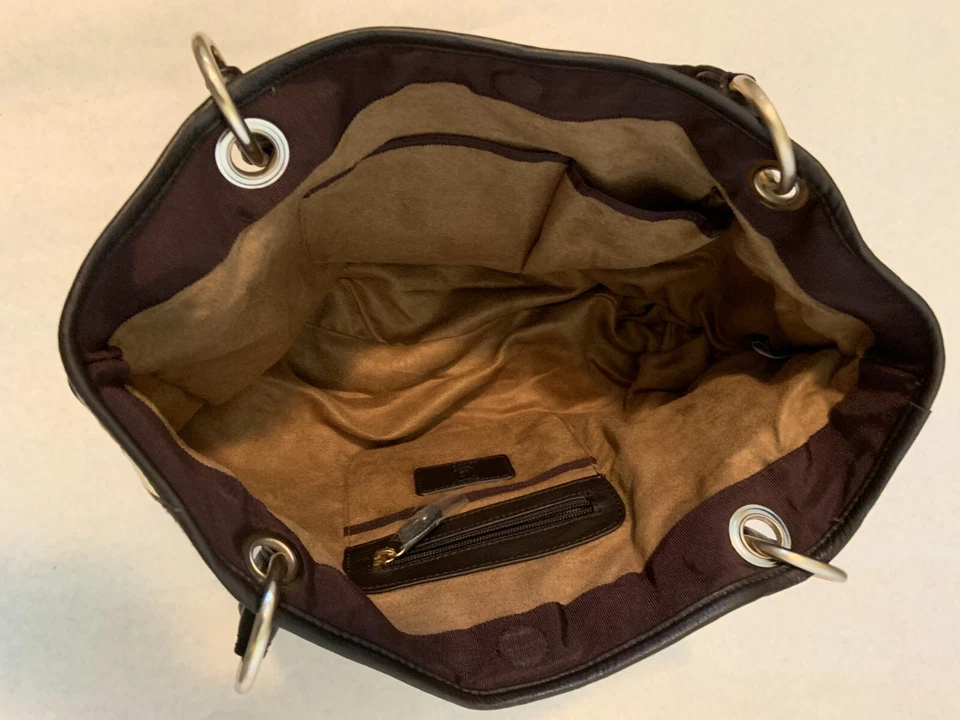 LIZ CLAIBORNE LEATHER/Mixed Fabric Striped Shoulder Handbag Purse LC - Image 4 of 4