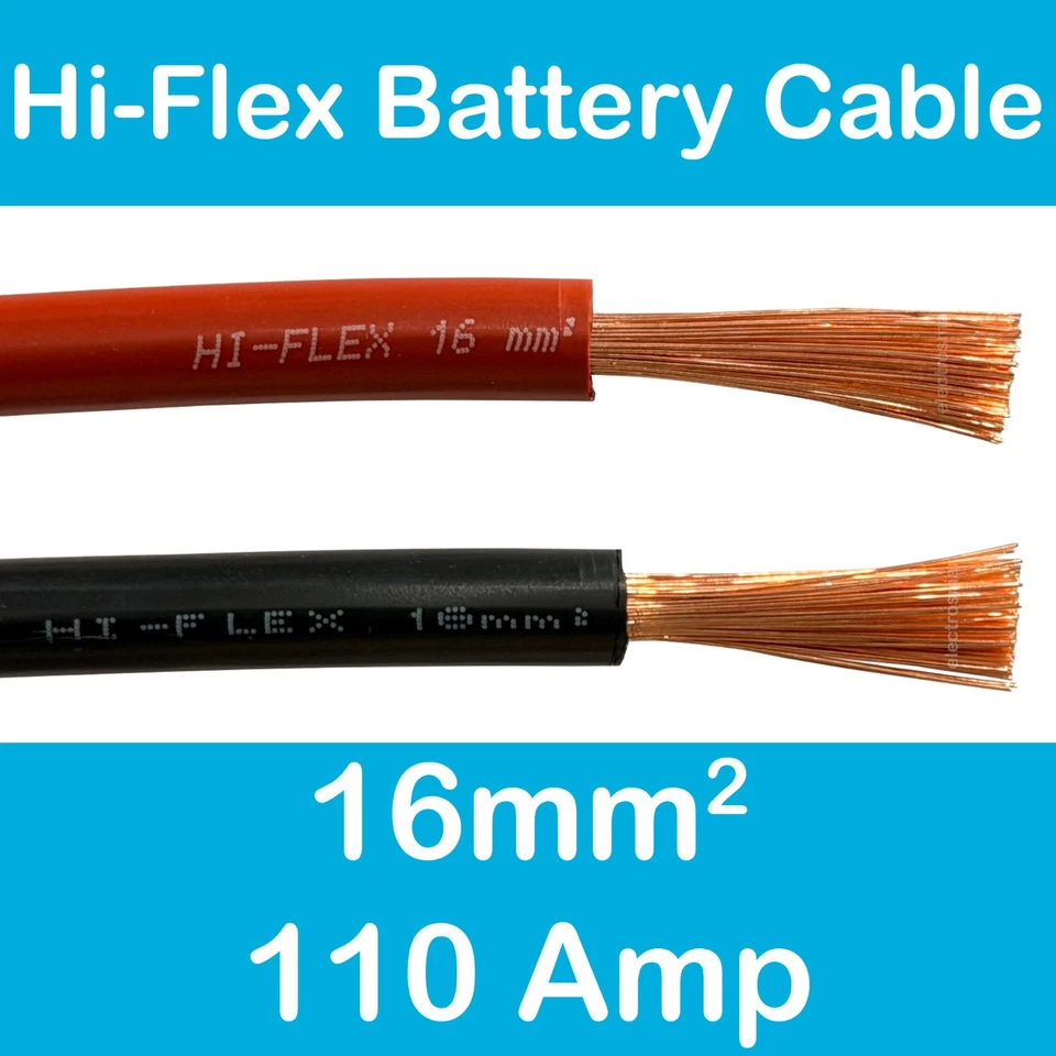 ELECTROSMART 16mm² Hi-Flex Battery Cable Red Black Car Starter Power Live Earth 110 Amp Wire