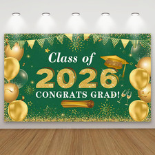 Graduation Decorations Congrats Grad Class of 2026 Backdrop - Green and Gold