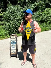 Vintage old Sunoco Blue 200 Oil Porcelain Metal Pump Sign Gas Gasoline 21 by 15