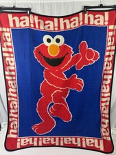Vintage Sesame Street Elmo Fleece Blanket 90  s Red /Blue 48  X 54  Tickle Me Ha 