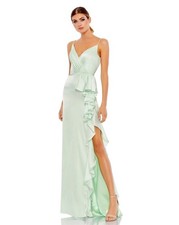MAC DUGGAL Dress Size 4 Light Green Ruffled Slit Gown