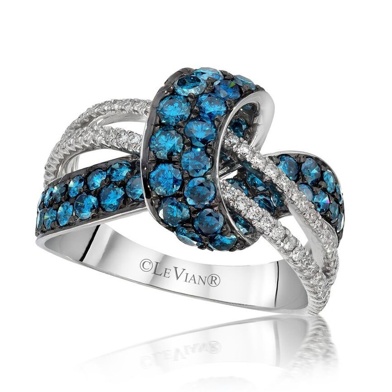 LeVian 14K White Gold Beautiful Pretty Cocktail Ring with Round Blue Diamond