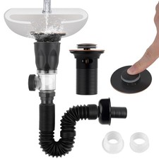 Ifealclear Bathroom Sink Drain Kits Flexible P-Trap Drain Pipe Pop Up Stopper