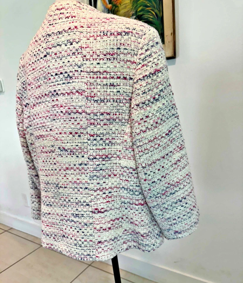 Alfani женщина Твидовый букл куртка Blazer розовый фиолетовый синий белый Sz M/L - Изображение 3 из 4