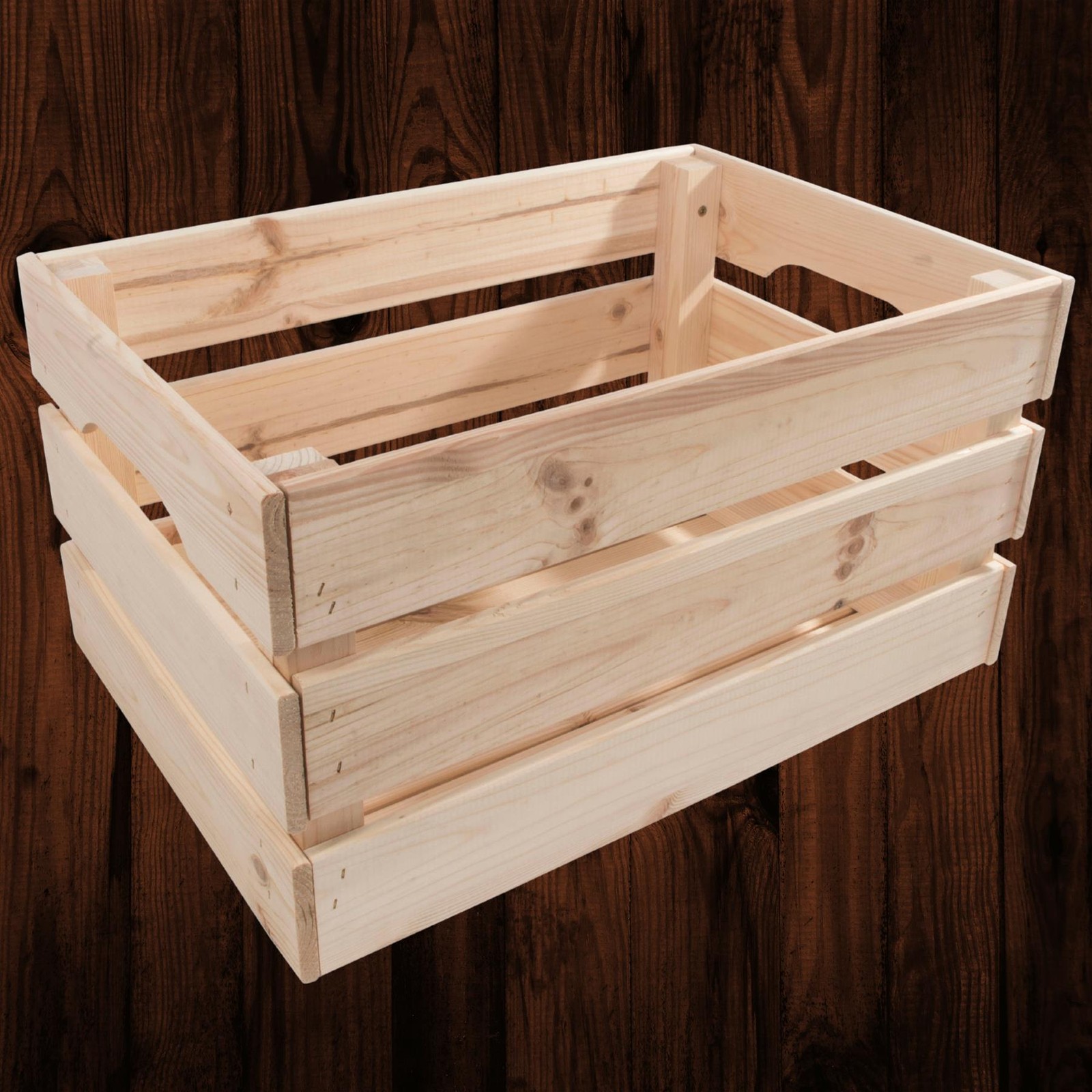 Large Wooden Crate Storage Vegetable Box With Handles Made Of Unpainted Pinewood