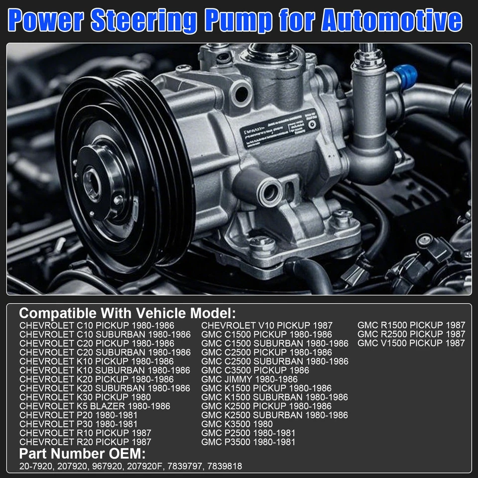 Power Steering Pump for Chevrolet C10 C20 K10 K20 Suburban 1980-1987 207920 - Image 3 of 4