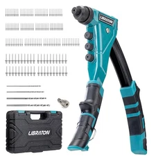 LIBRATON Hand Riveter Set with 160 Blind Rivets 4 Drill Bits 4 Toolless Nose