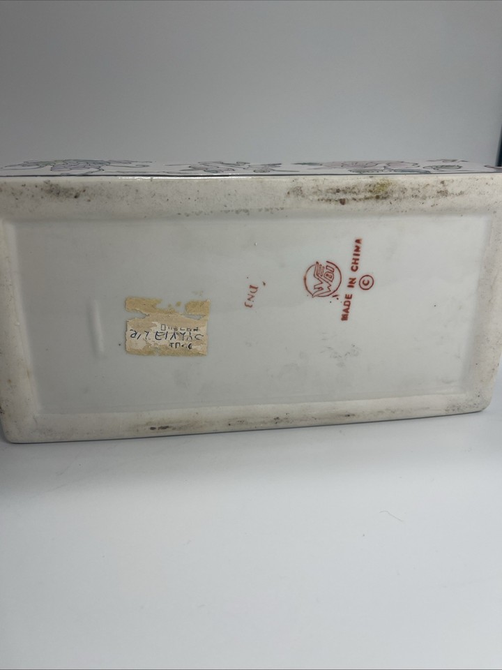 Vintage WBI Chinese Porcelain Rectangle Trinket Box Lidded Fruit Floral ...