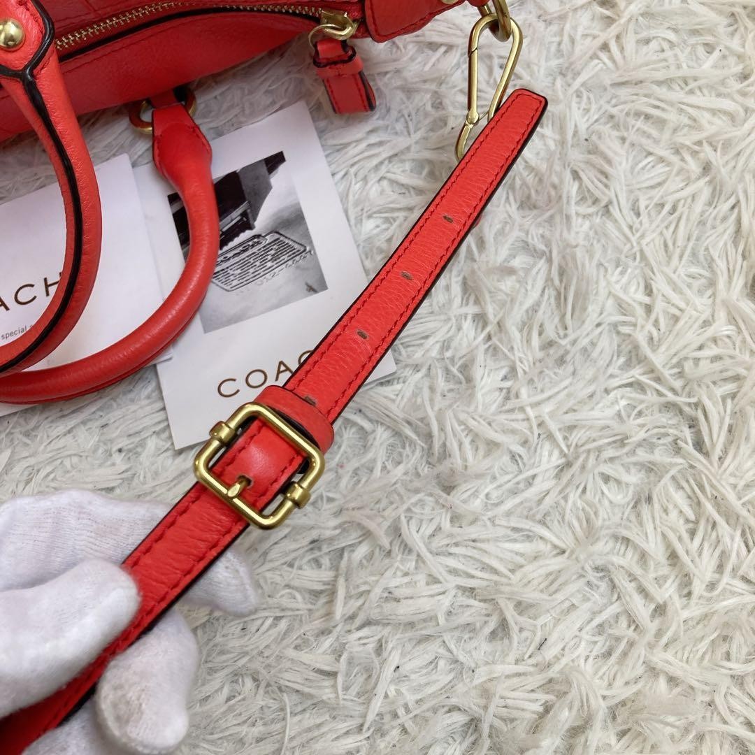 COACH Tote bag Red Leather 2way Shoulder bag Zip Old Vintage From Japan thumbnail 14