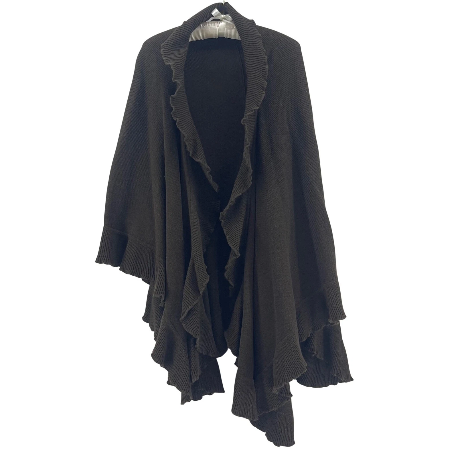 Waterfall Ruffle Knit Shawl Brown Open Wrap Fairy Boho Whimsigoth Lagenlook