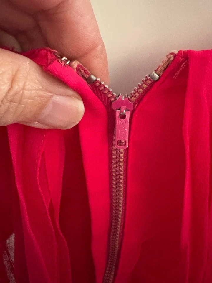 Vintage 60's Hollywood Raspberry pink SILK? crepe chiffon Dress - Image 3 of 4