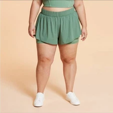 NWT Blogilates Women's Ruffle Woven Mid-Rise Shorts 4" - Olive Green 1X