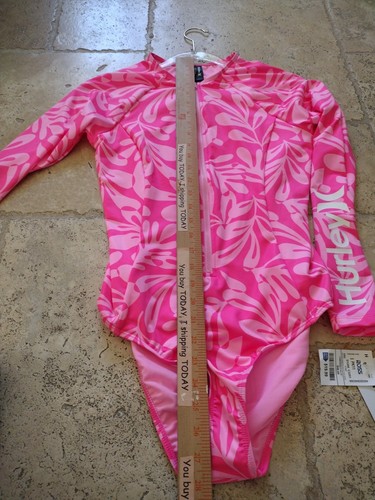 HURLEY Rash Guard Swimsuit Women's L Pink Floral Long Sleeve Zip Front Beach - Picture 6 of 10