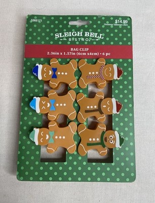 Christmas Tree Bag Clips By Sleigh Bell Bistro 6 Pieces. Gingerbread Shaped.