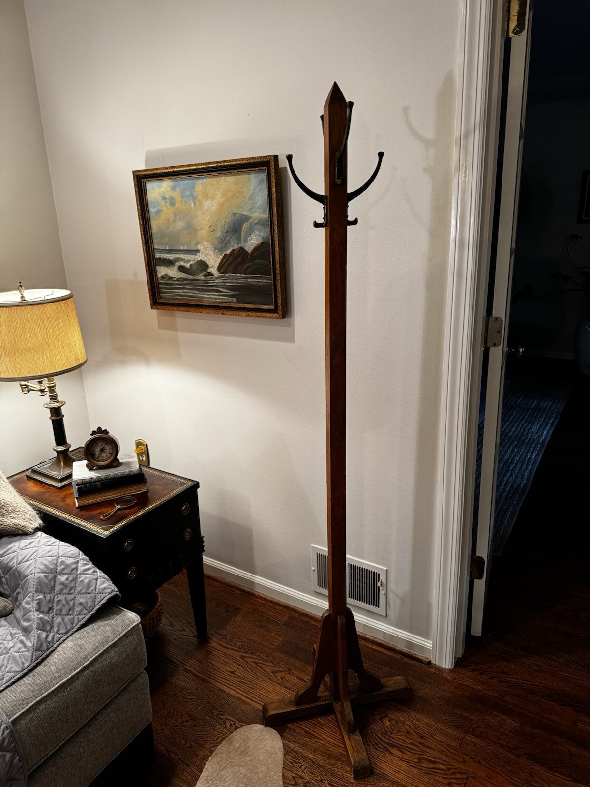 Vintage 1950's Industrial Wood Coat Tree Hat Rack Transitional