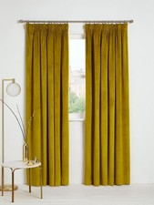 Velvet Pair Polyester Lined Pencil Pleat Curtains Gold W228 x Drop 137cm [Pulls]