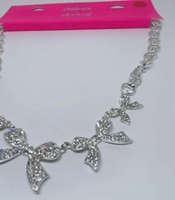 Claire's x Sliving By Paris Hilton Necklace Rhinestone Bows Chunky Silver Chain