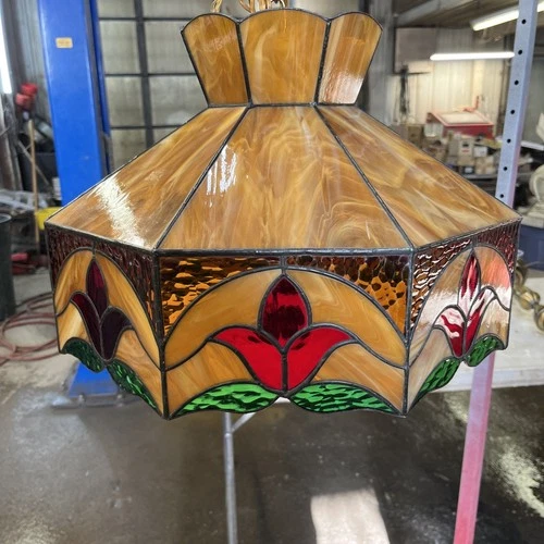 ✨Vintage Tiffany Style Stained Glass Light Hanging Lamp Tulip Design “Beautiful”