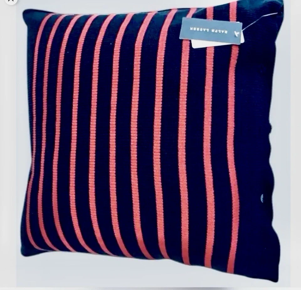 Almohadas Ralph Lauren Toulon azul marino y rojo a rayas nuevas con etiquetas Foto 2 de 2