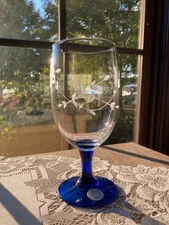 Princess House Heritage Blue Stemmed Crystal Ice Tea Glass 7" Tall 2.9" Diameter