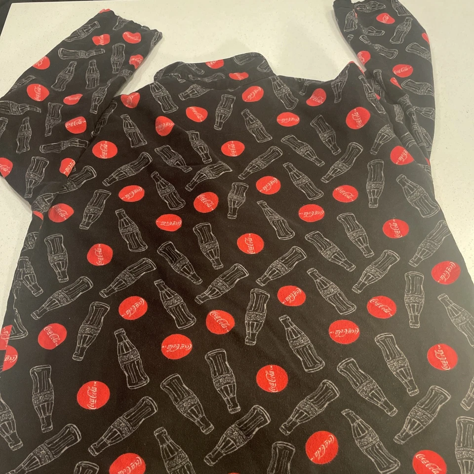 Camisa pijama de franela polar COCA COLA ropa de salón top rojo y negro logotipo gráfico L Foto 4 de 4