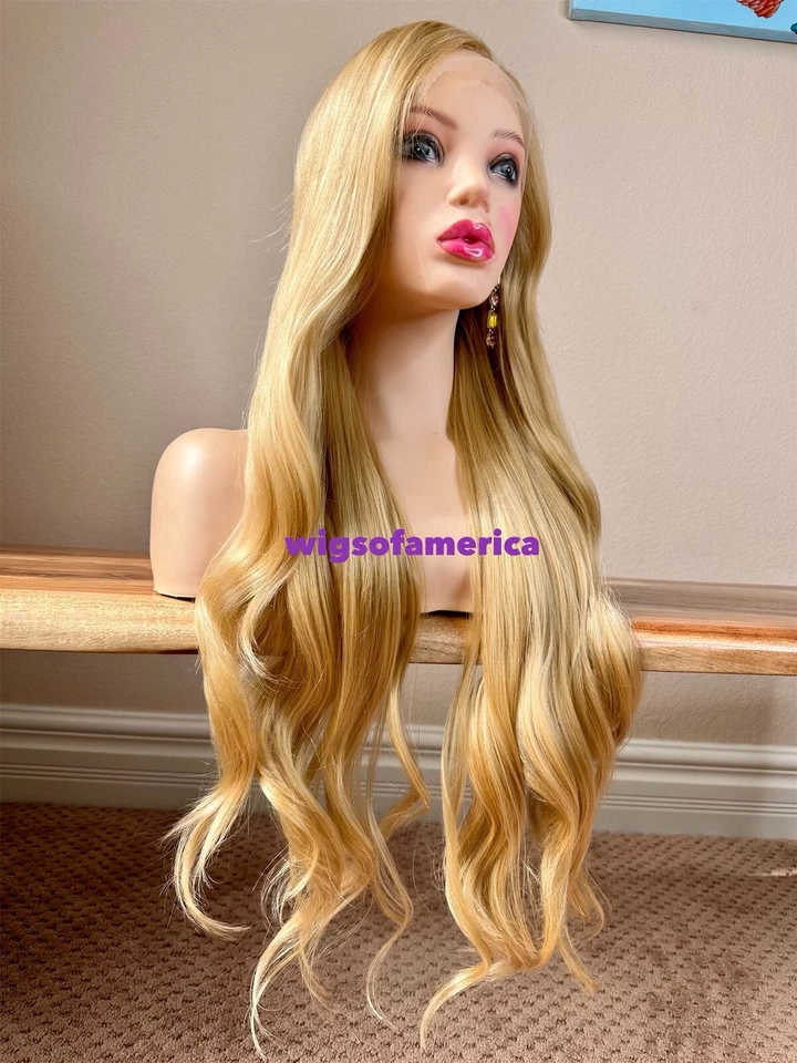 Peluca Rubia Dorada Encaje Parte Frontal 30 Pulgadas Largo Ondulado Calor Ok Foto 4 de 4