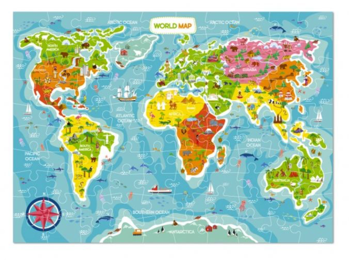 World Map Puzzle for Kids 5+ Study Education 100 Pcs Пазли карта