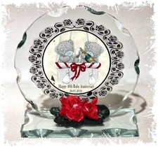 40th Ruby Wedding Anniversary Gift Personalised, Cut Glass Round Plaque #2