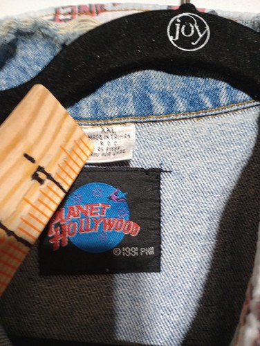 Planet Hollywood Jean Jacket Mens XXL Denim Trucker Distressed 90s Grunge Punk - Picture 5 of 8