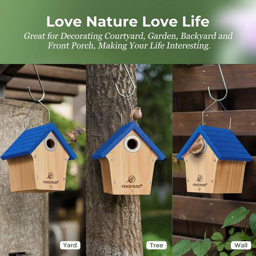 Kingsyard Hanging Bird House Feeder Wooden Wren House Nest with Predator Guard - Picture 10 of 25