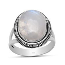 Rainbow Moonstone 925 Sterling Silver Split Shank Statement Ring For Women