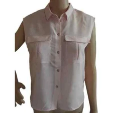 H&M Shirt X-Small Pink Sleeveless Hi Lo Blouse top xs Button Front flap pockets