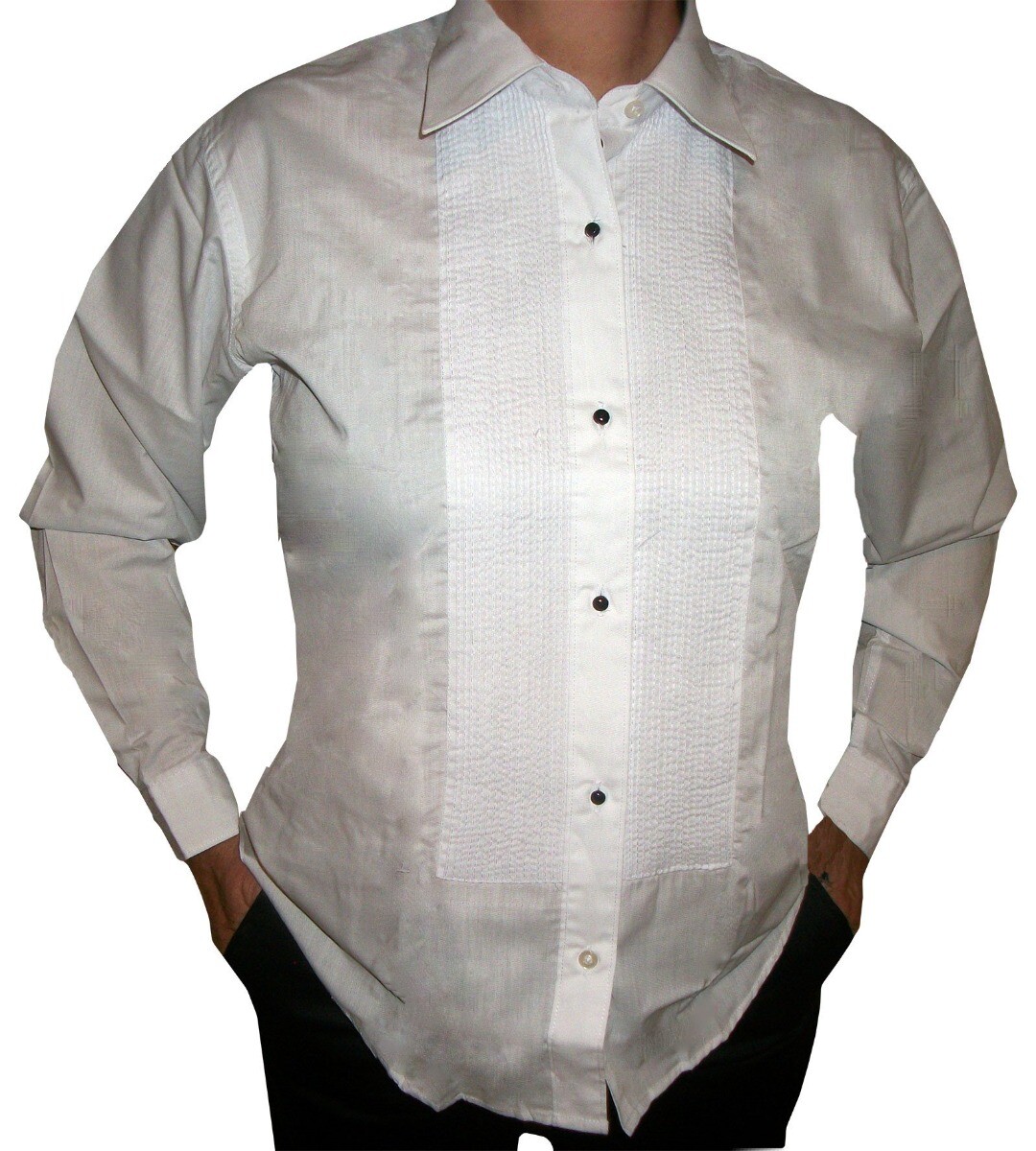 Womens Tuxedo Shirt with Lay Down Collar and 1/8" Pleats
