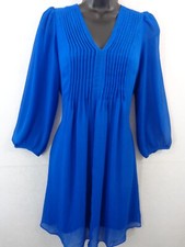Calvin Klein Dress Women's 4 Blue Pleated Front Long Sleeve V Neck