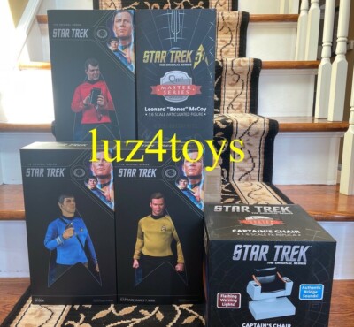 QMX Star Trek TOS Kirk Spock McCoy Scotty & Capt's Chair 1/6 Scale Figures New 