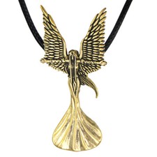 Collier Pendentif Ange en Bronze - Bijoux Déesse Ailée Couleur Or 24"