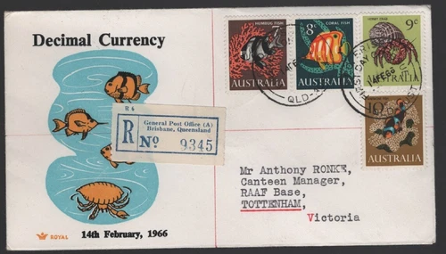 1966 Australia Decimal Definitive Currency FISH Registered ROYAL FDC