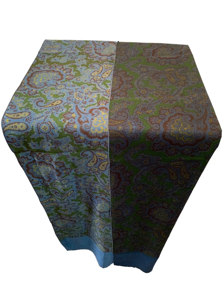 Vtg Scarf French Woven Wool & Silk Royal Blue Brocade Paisley Fringe 22x50 PARIS - Image 3 of 4