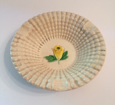Maruhon Ware Hobnail Ashtray Off White Yellow Flower 63207 Japan