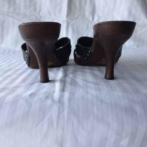Womens Sam&Libby Brown Studded Leather Sandals, Wooden Heels, Size 8M - Picture 4 of 5