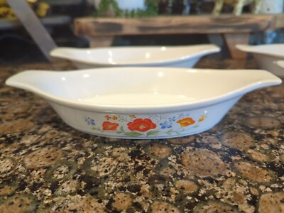 VINTAGE NORTHLAND JAPAN Floral BAKING DISH FLORAL Ceramic 9x4.5x1.5  WHITE OVAL