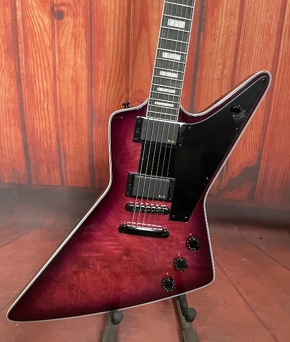 Electric Guitar Explore Purple Burl Maple Top Mahogany Body Bone Nut HH Pickups - Image 2 of 4