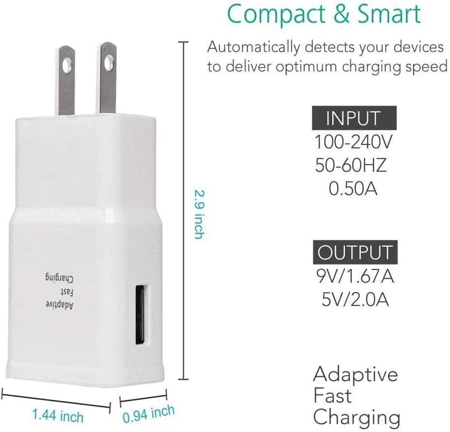 Wholesale Bulk Adaptive Fast USB Wall Charger Block Power Adapter For Samsung LG - Image 2 of 4