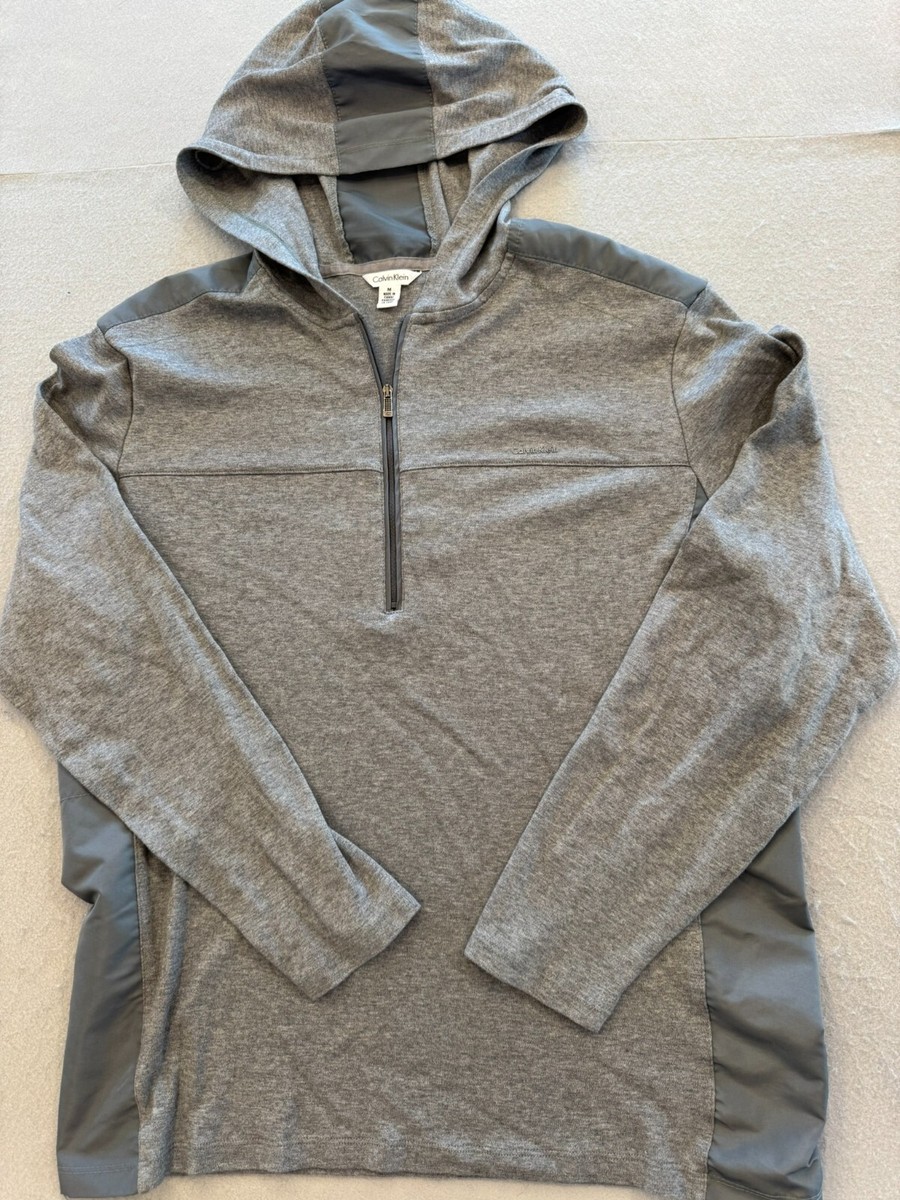 Calvin Klein Shirt Men's Medium Gray Knit 1/4 Zip Hooded Pullover