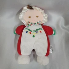 Soft Dreams My First Christmas Rattle Plush Stuffed Thermal Waffle Doll Brunette