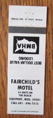 GULFPORT, MISSISSIPPI MATCHBOOK COVER: FAIRCHILD'S MOTEL EMPTY MATCHCOVER -D